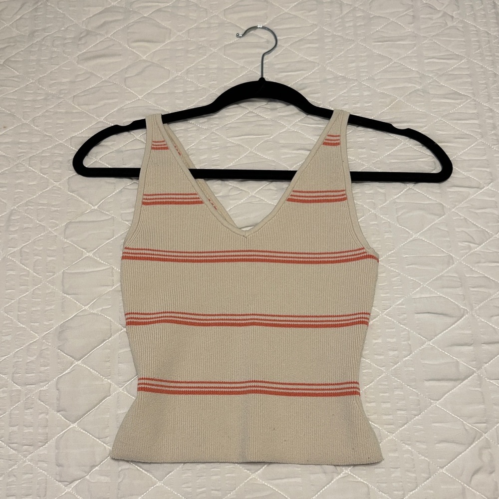Peach and Cream Striped Babaton Sculpt Knit Tank Top